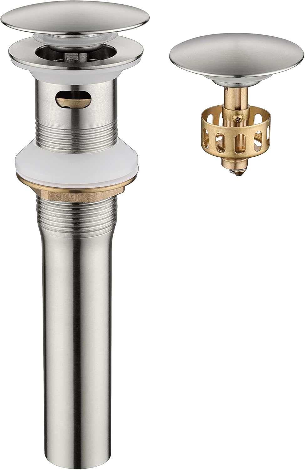 Pop up Sink Drain Stopper with Overflow Brushed Nickel for Bathroom Vessel Vanity Sink Art Basin?Big Cap Sink Drain with Overflow, Metal Pop-up Drain Strainer with Detachable Basket Stopper
