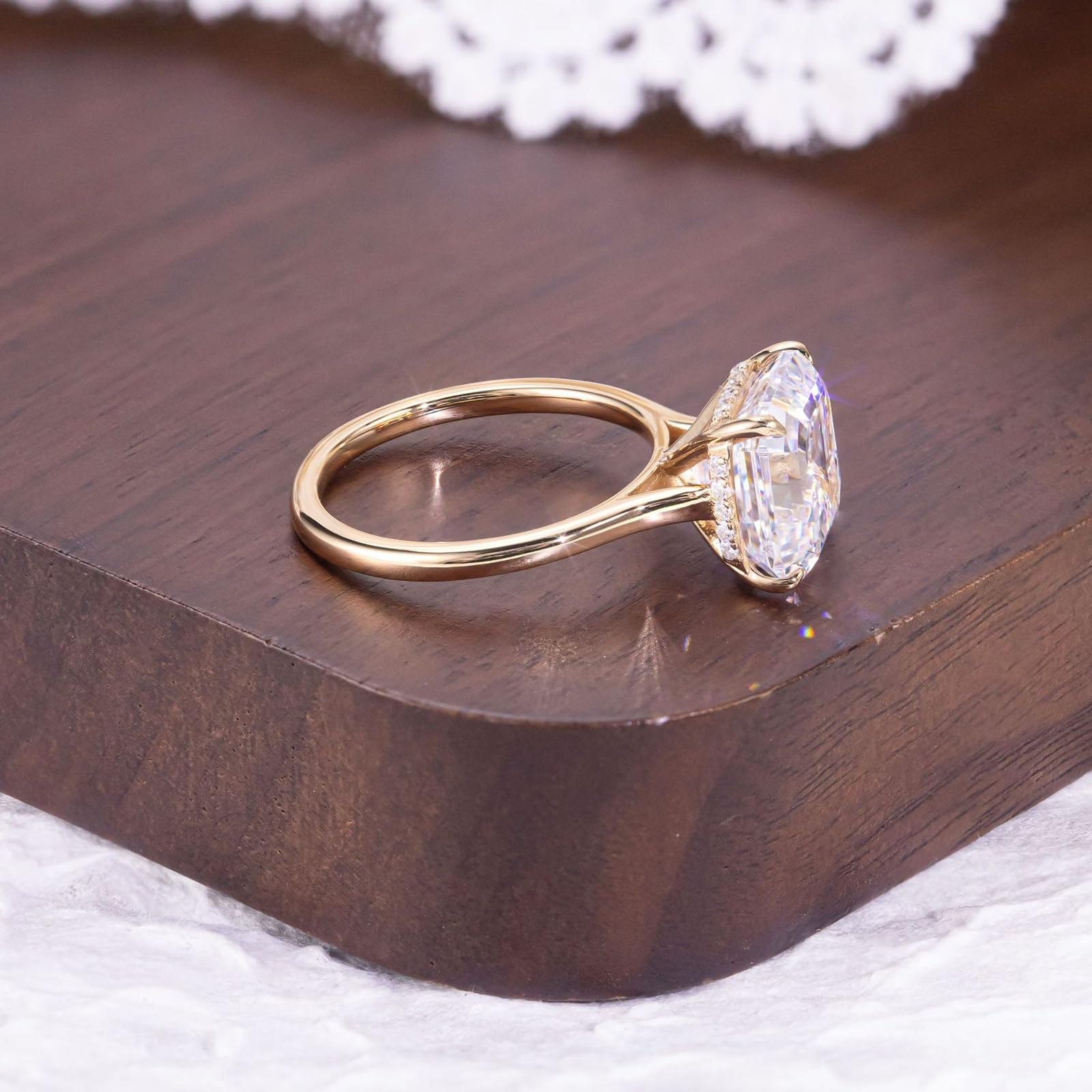 Anillo de moissanita de oro amarillo, anillo con moissanita Asscher de 1 quilate, 2 quilates, 3 quilates, 5 quilates