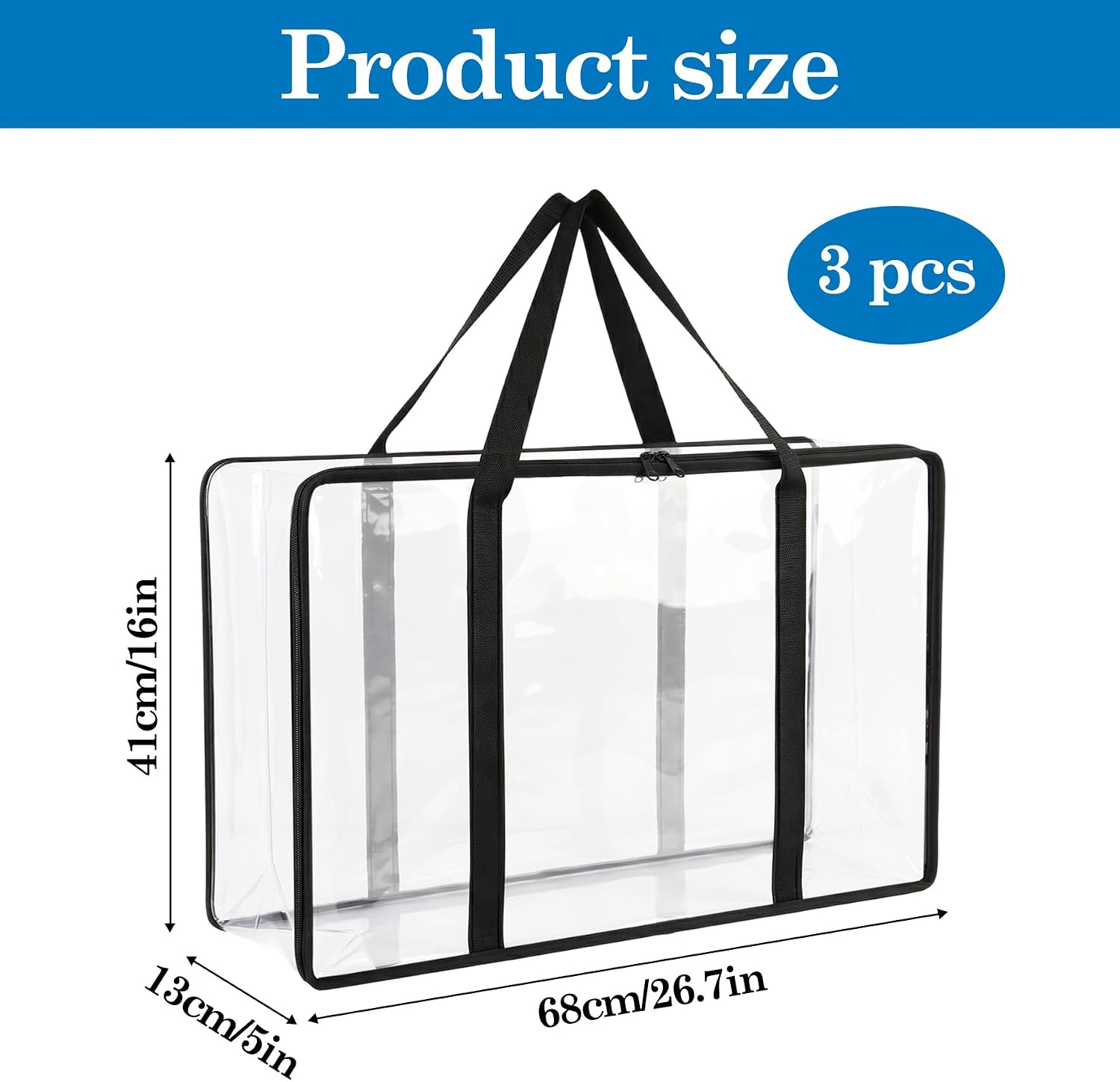 Klmnop 3 Pack VHS Storage Bags, Clear PVC VHS Tape Storage Box with Handles, Holds 150 Tapes Total, Dustproof Media Organizer for VHS Tape Recorder Storage Holder