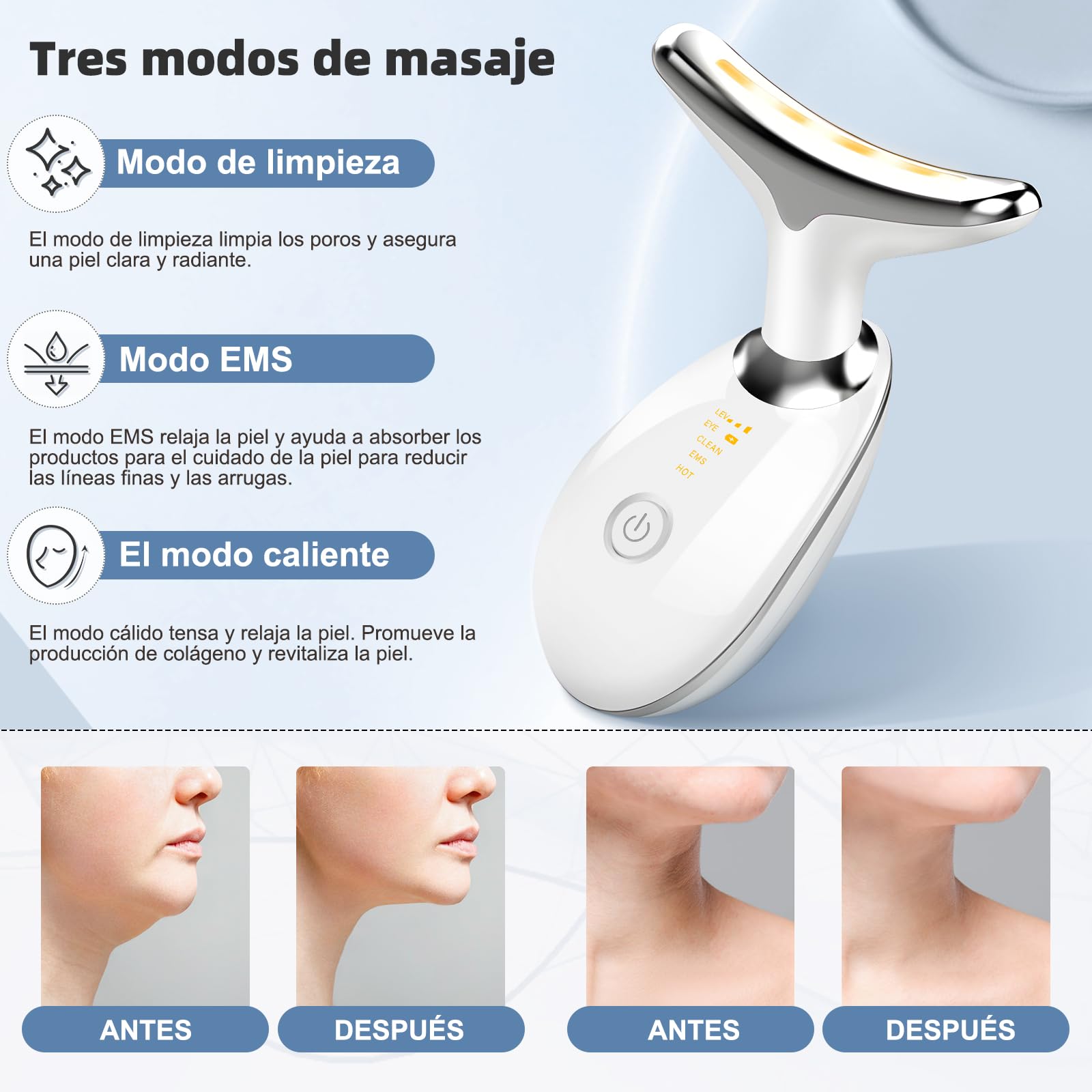 Massaggiatore Viso, 7 Colori Radiofrequenza Viso, 3 Modalità Dispositivo di Bellezza Antirughe, 45°C EMS Gua Sha Viso, Massaggiatore Viso Antirughe Lifting Elettrico per Tonificare Jawliner Pulizia