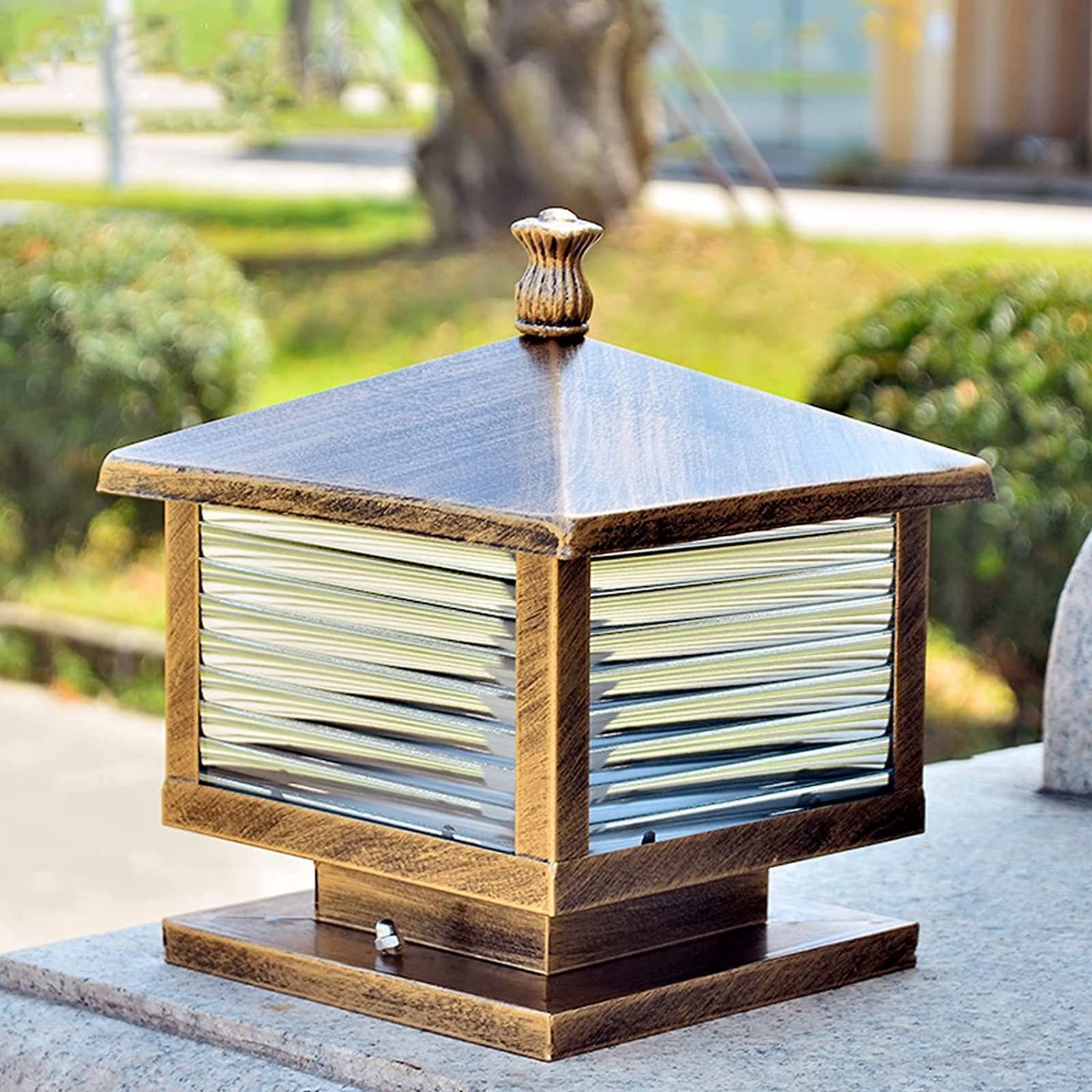 QUSYZD Lamp Post Lights Outdoor, Courtyard Light Street Terrace Lighting Square Aluminum Glass Column Lantern Garage Landscape Bollard Lamp Garden Villa Park Lawn Deck,40 * 40 * 36cm
