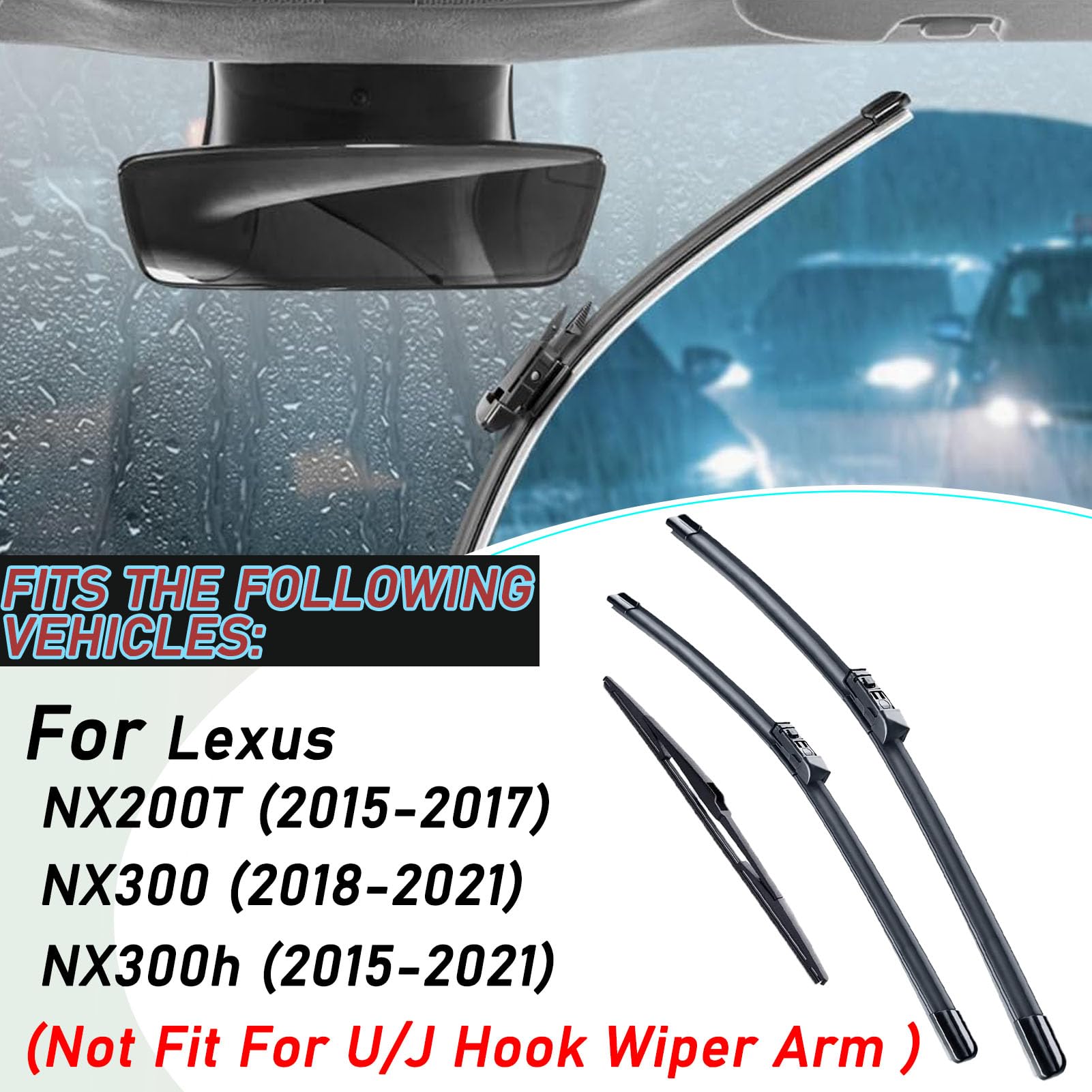 Spazzole Tergicristallo per Modelli Lexus Nx200t (2015-2017) Nx300 (2018-2021) Nx300h (2015-2021) Modelli 26+16+12 Pollici Spazzole Tergicristallo Anteriori Posteriori Accessori di Ricambio