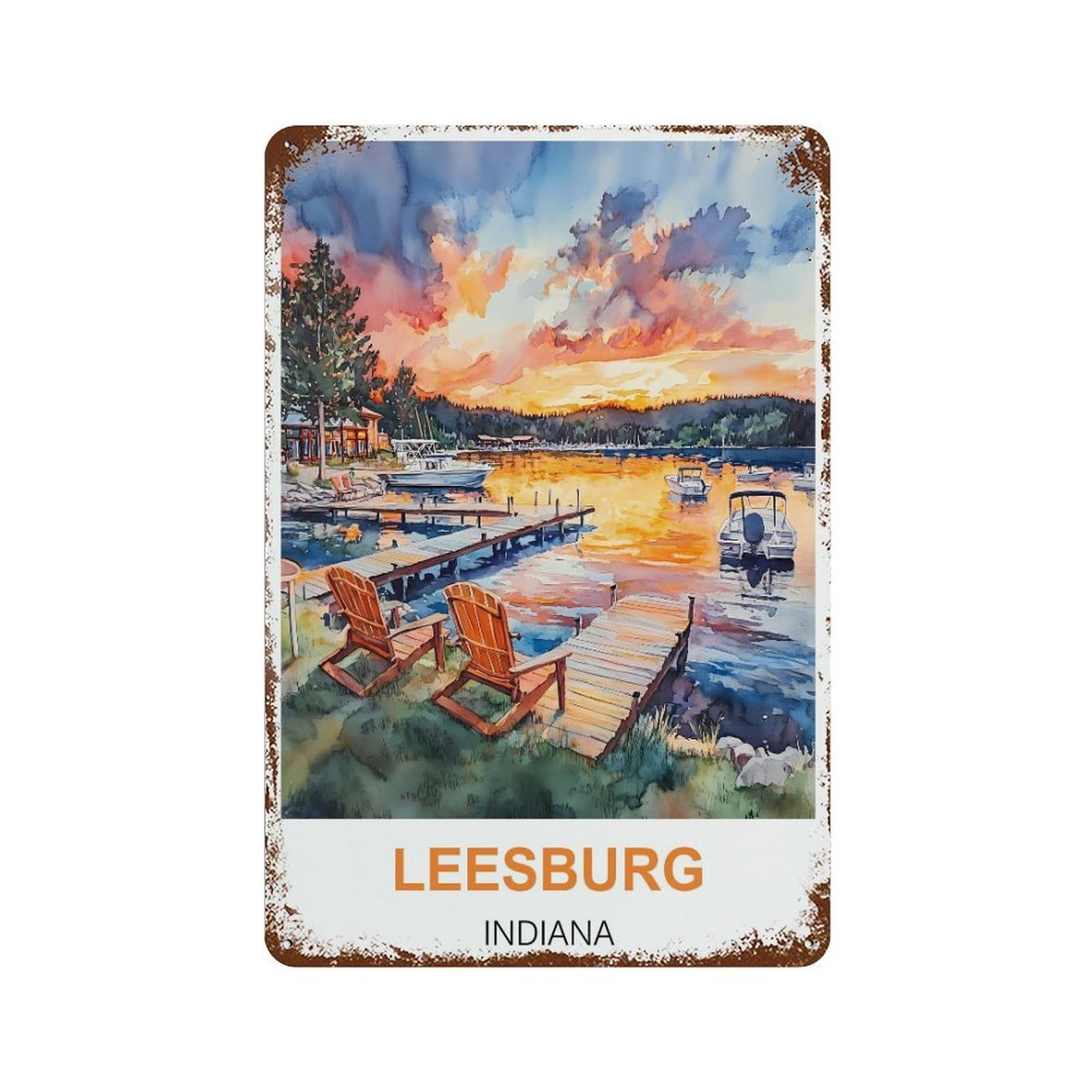 Leesburg Indiana Retro Design Tin Painting Vintage Tin Sign 08x12inch(20x30cm) Wall Art for Home Office Bedroom Living Room Cafes Wall Decor