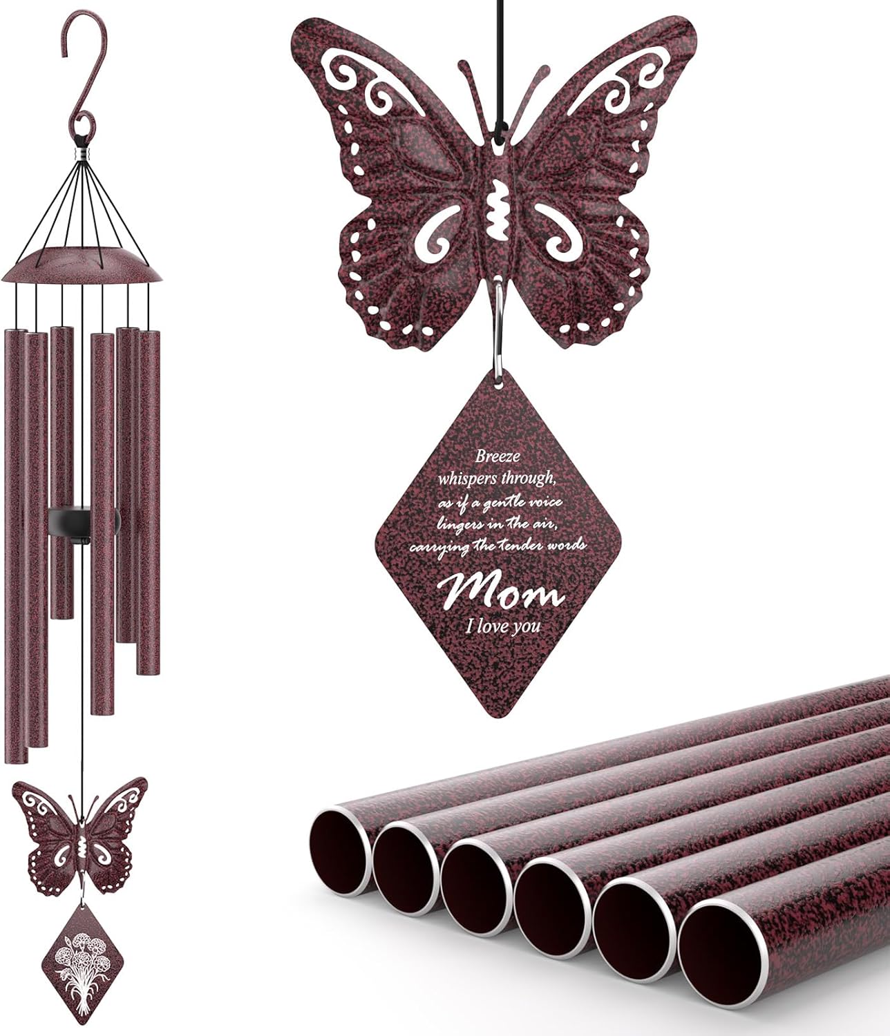 Butterfly Wind Chime, Unique Mom Gift Wind Chimes, Birthday Gifts Present for Mom Mother from Daughter Son, Best Gifts Ideas for Christmas Birthday Mother's Day, 36'' Deep Tone Windchime