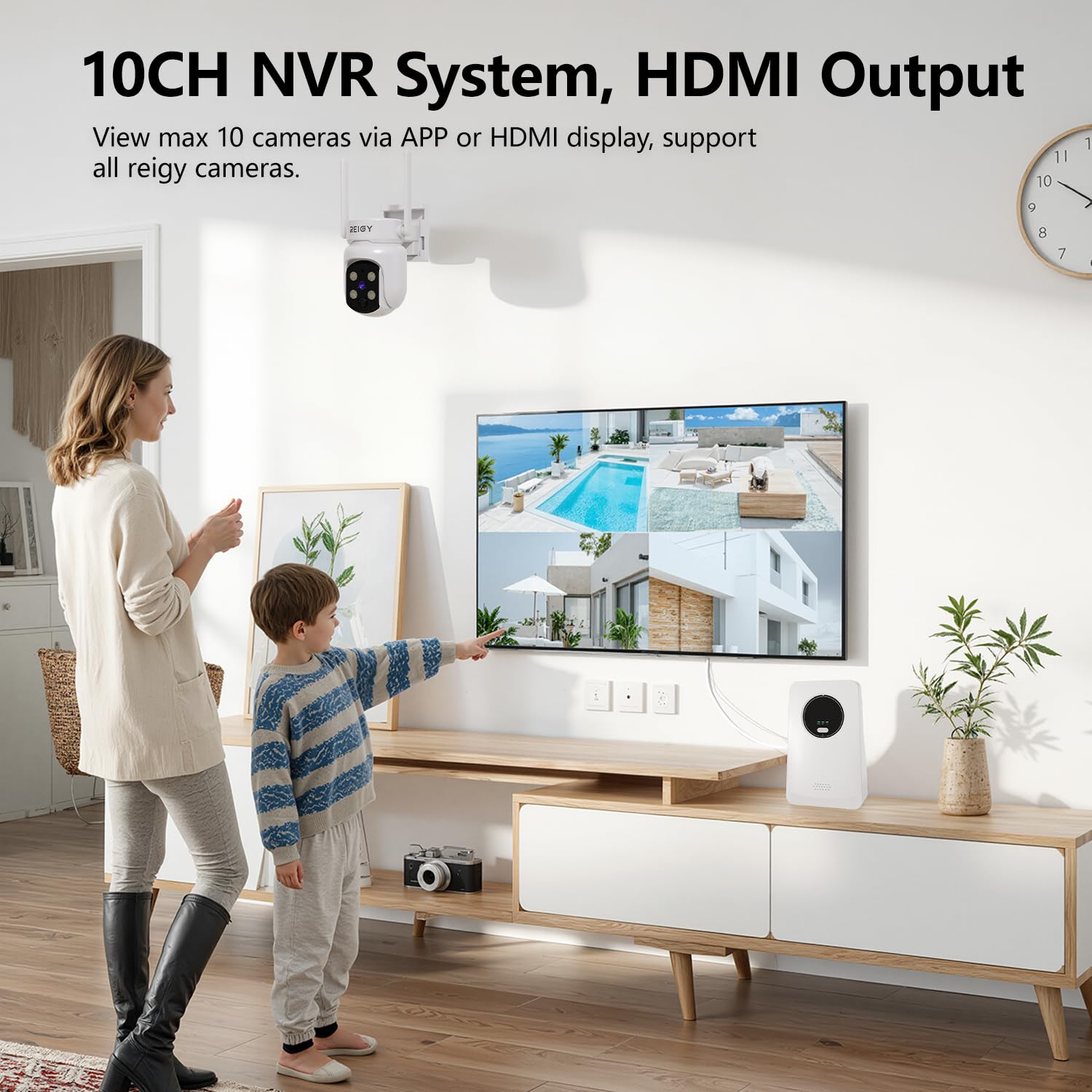 REIGY NVR WiFi 10CH Compatible Uniquement avec Les caméras, Peut connecter jusqu'à 10 caméras