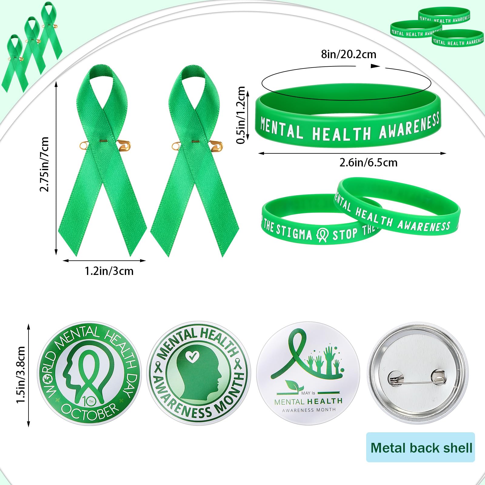 Lincia Los artículos de concienciación sobre la salud mental incluyen alfileres de cinta, broches de insignia, patos de goma, bolas de estrés, bolígrafos, calcomanías, pulseras, cordones, llaveros