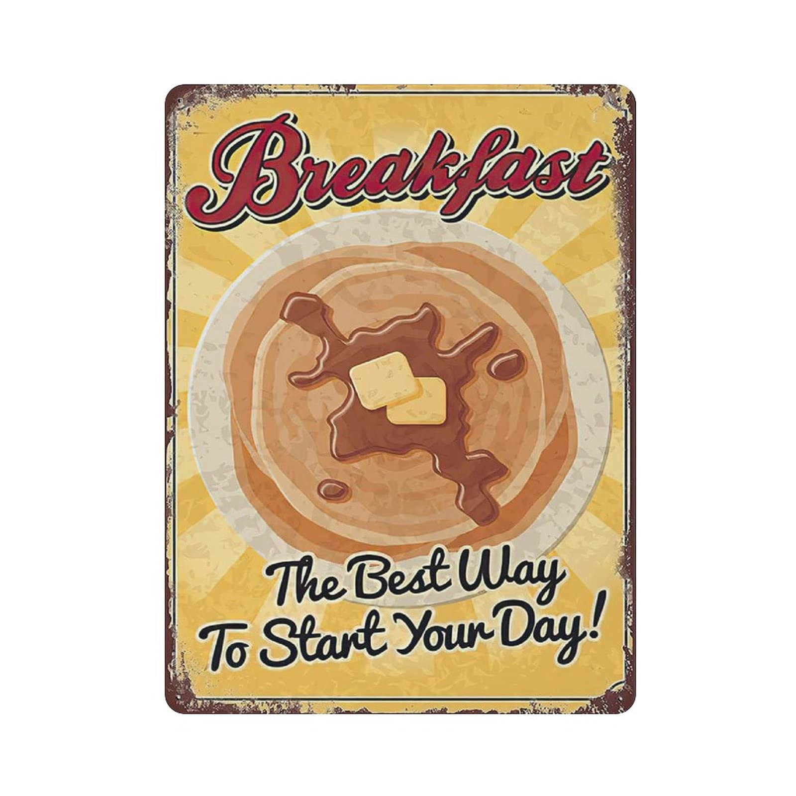 Metal Tin Sign Breakfast Poster Vintage Tin Poster Metal Sign Wall Decoration Country Kitchen Home Garage Decor 16"x12"