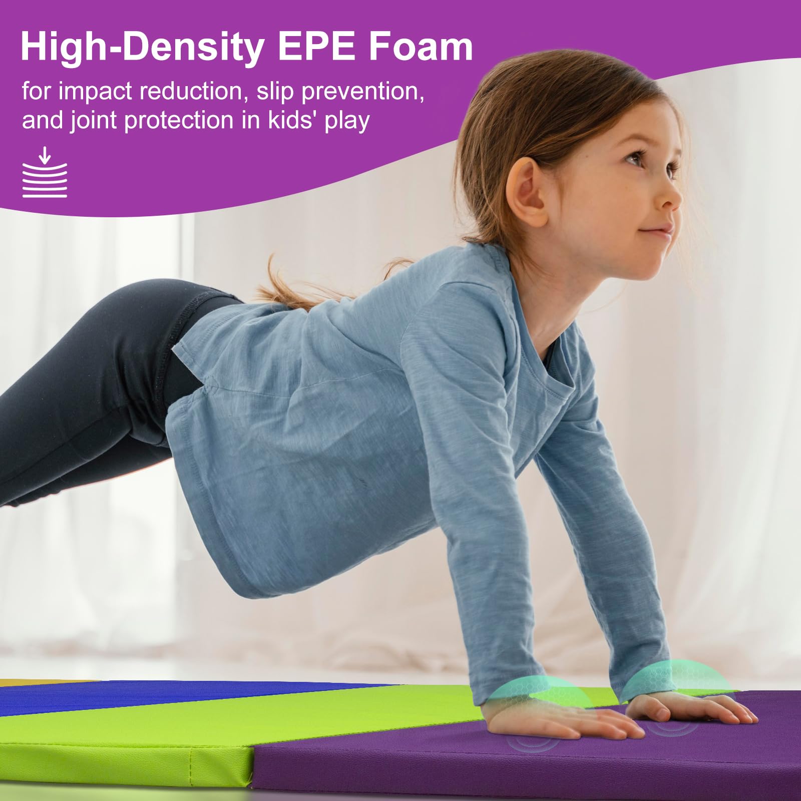TWOCORN Gymnastics Mat - Foldable Kids Tumbling Mat, Extra Thick High-Density Tear-Resistant, Suitable for Tumbling, Gymnastics, and Stretching