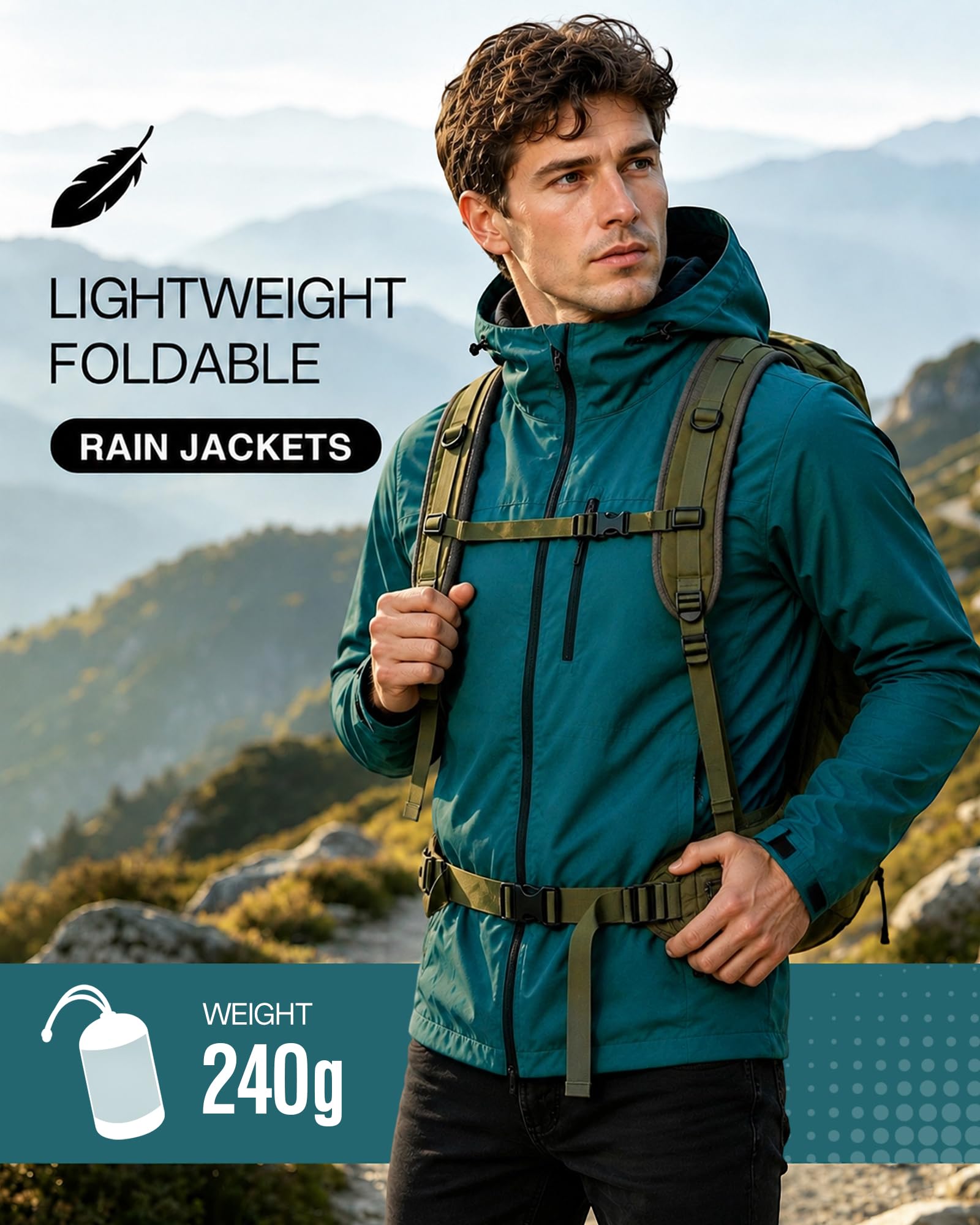Chaqueta Softshell impermeable transpirable para hombre Chaqueta de lluvia ligera Cortavientos Packable Impermeable para bicicleta con capucha