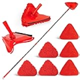 NEWE Wall Mop Cleaner with 80 inches Long Handle, 180° Folding Ceiling Cleaning Tool with Squeegee for Washing Painted Walls, Triangle Baseboard Scrubber with 3 Chenille Duster and 3 Microfiber Pads
