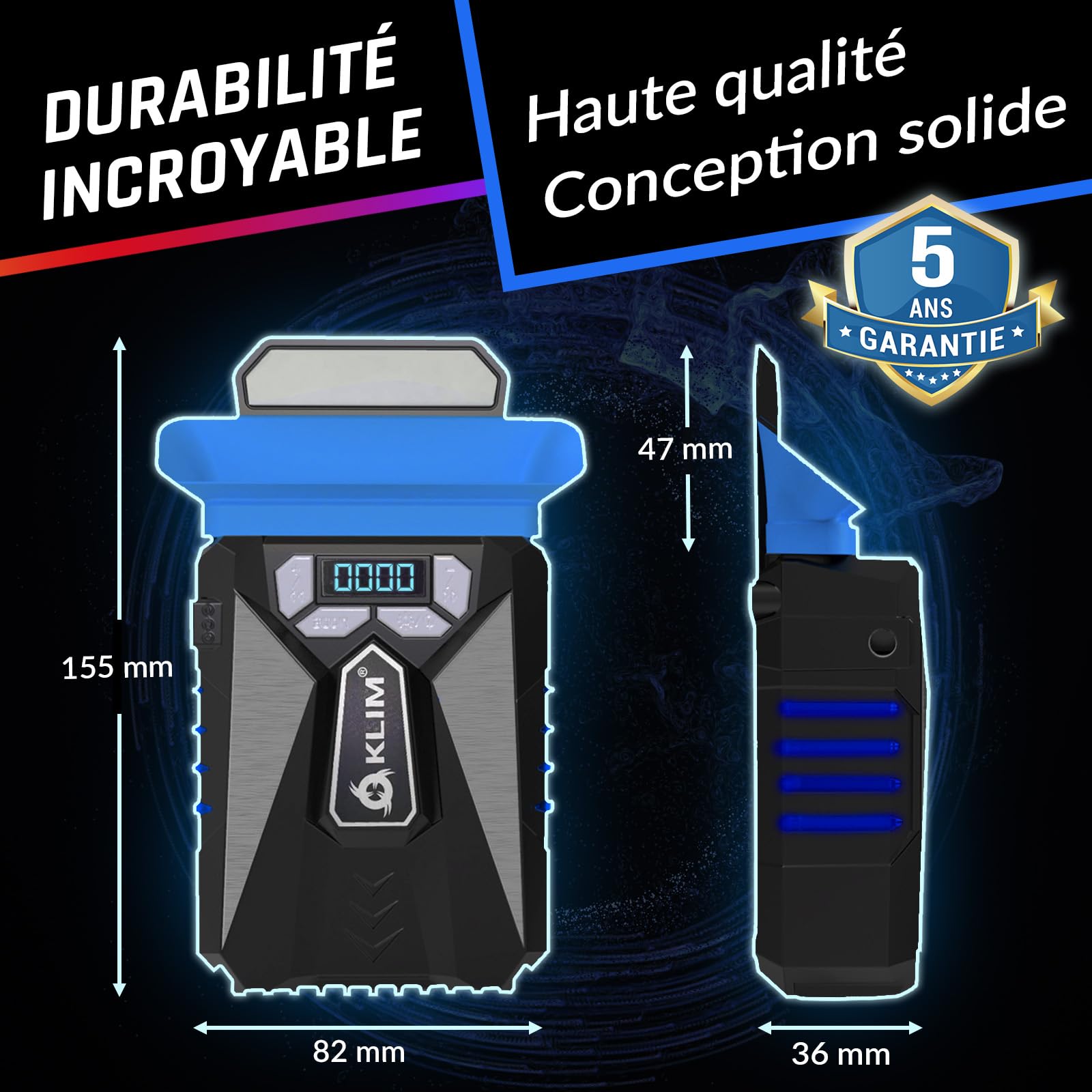 KLIM Cool Refroidisseur - Nouveauté 2024 - PC Ventilo Portable Gamer - Ventilateur Haute Performance pour Refroidissement Rapide - Extracteur d'air Chaud USB - Bleu