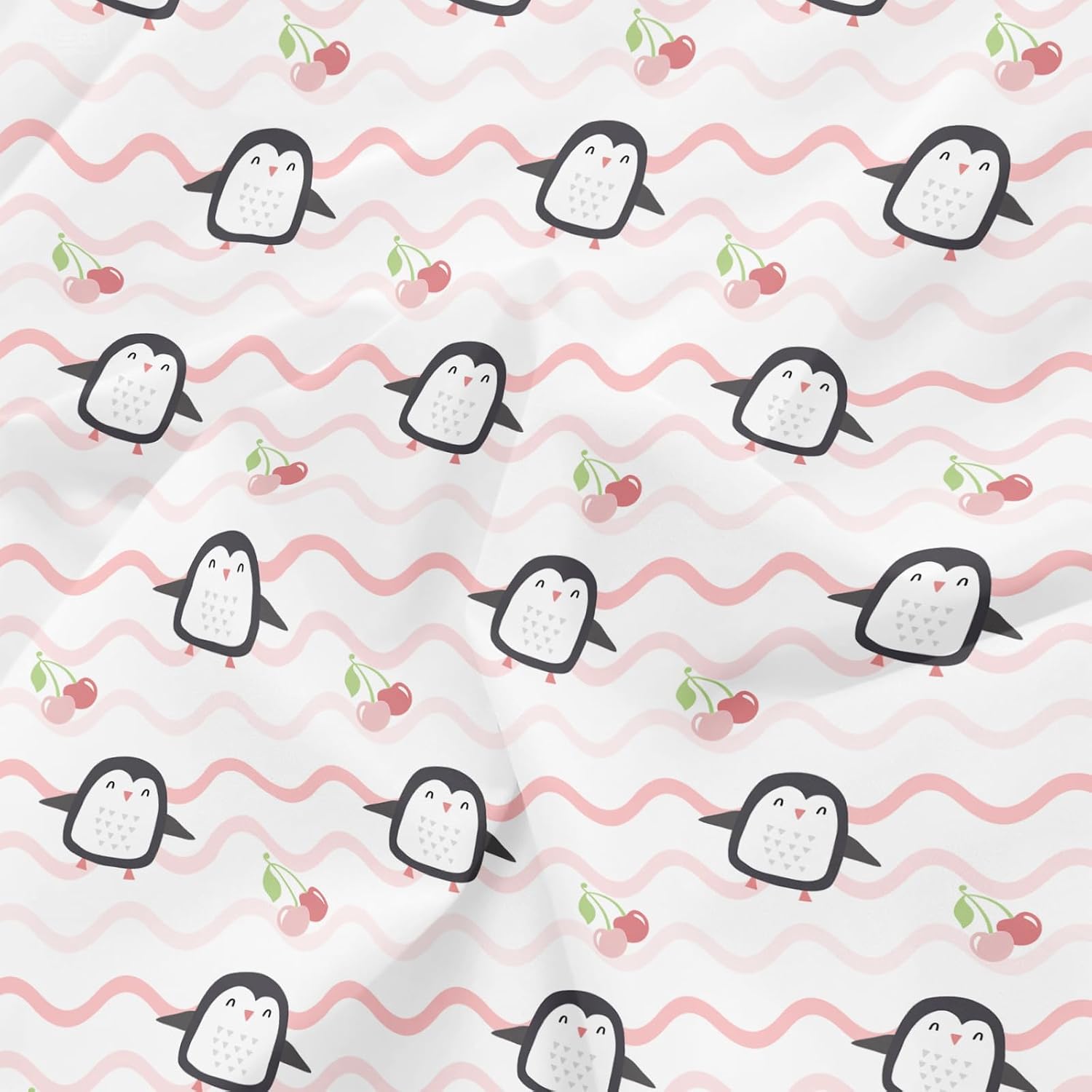 Penguin Kids Full Sheet Sets, Soft and Breathable Microfiber Wavy Stripes Sheets,Fitted Sheet Flat Sheet Pillowcases