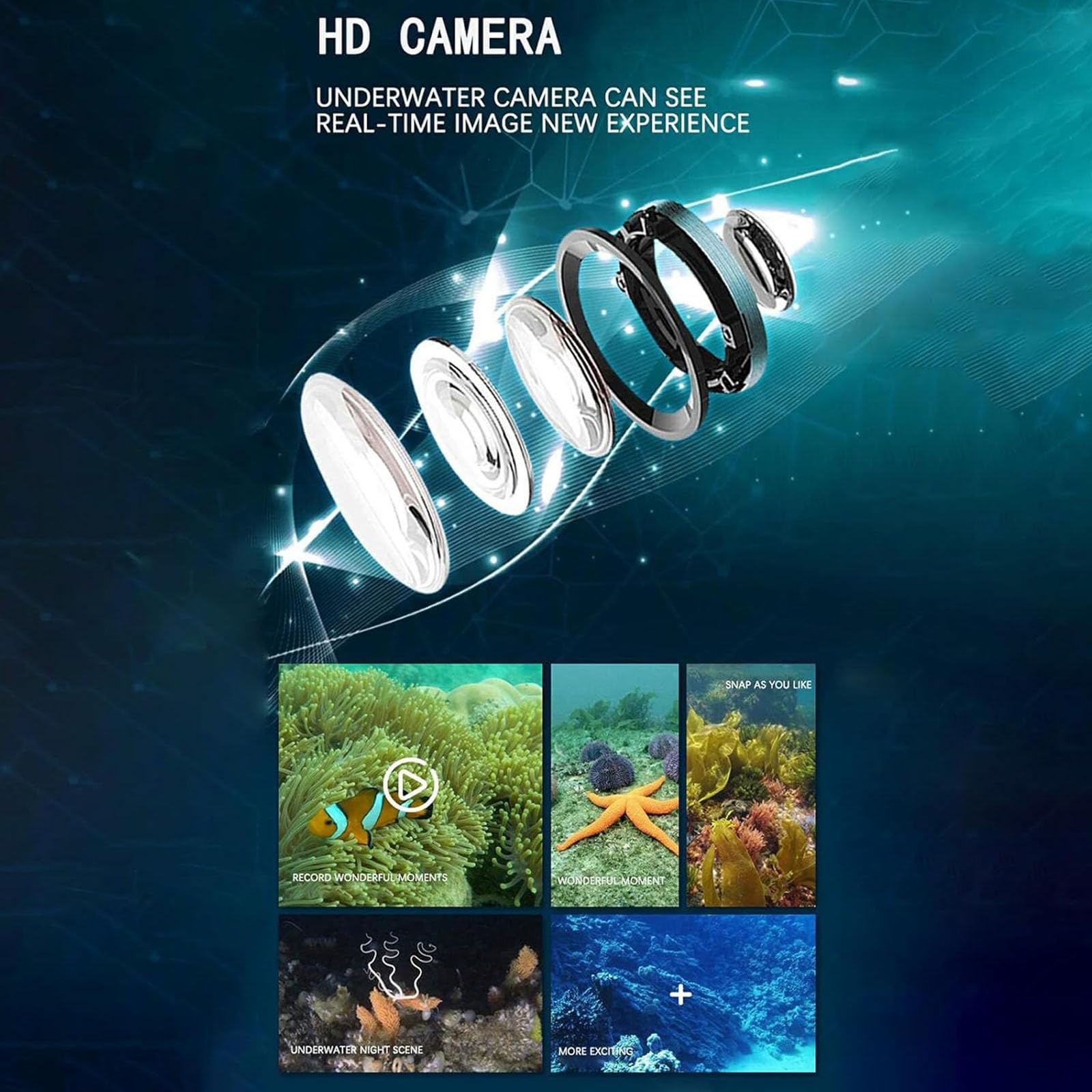 2026 Aktualizacja podwodnego drona z kamerą i światłami LED, inteligentną kontrolą aplikacji, transmisją obrazu w czasie rzeczywistym 1080p Full HD, bezprzewodową łączność, do eksploracji podwod 1PCS