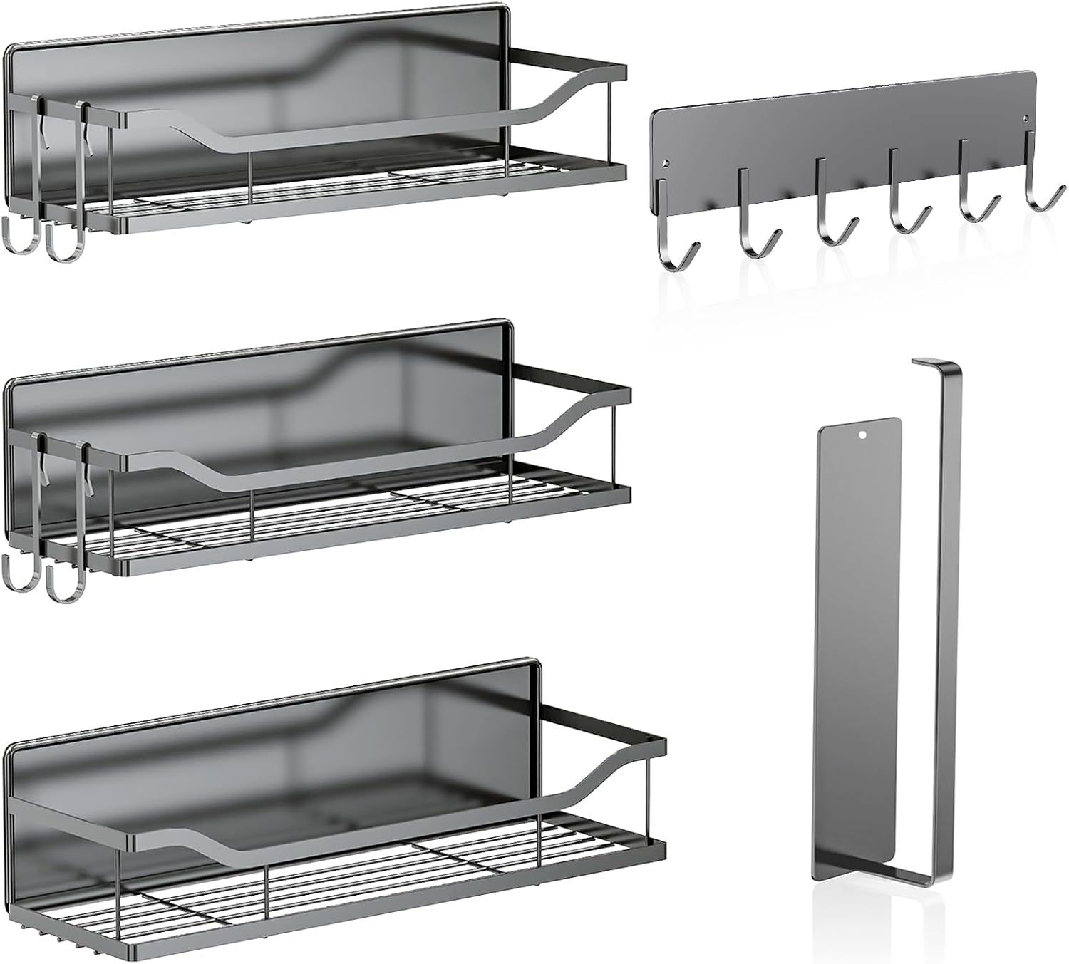 5-Pack Magnetic Storage Shelves for Kitchen & Washing Machine – Gray