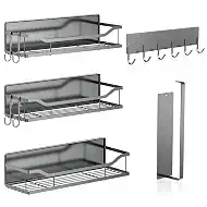 5 Pack Multifunctional Magnetic Shelves for Refrigerator Spice Rack & Washing Machine Organize, Include Paper Towel Holder, Kitchen Utensil Hanger and Hooks, Strong Magnet for Secure Hold (Gray)