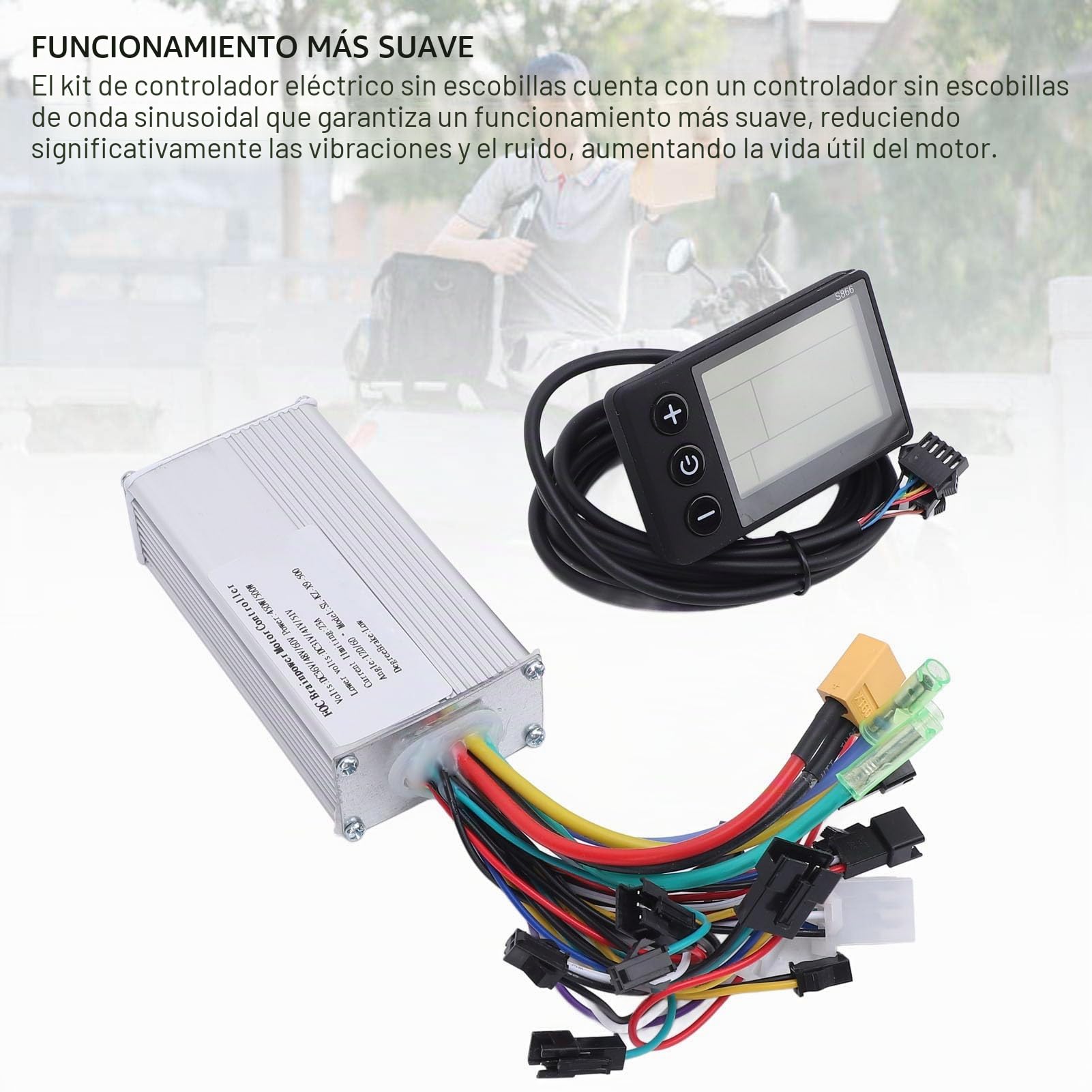 BuyWeek Kit de Controlador de Motor para Bicicleta Eléctrica, Controlador de Onda Sinusoidal 36V 48V 60V 450W 500W con Panel LCD S866