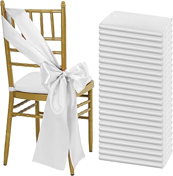 Showgeous 50 Pack Silver Satin Chair Sashes Bows,7x108 Inches