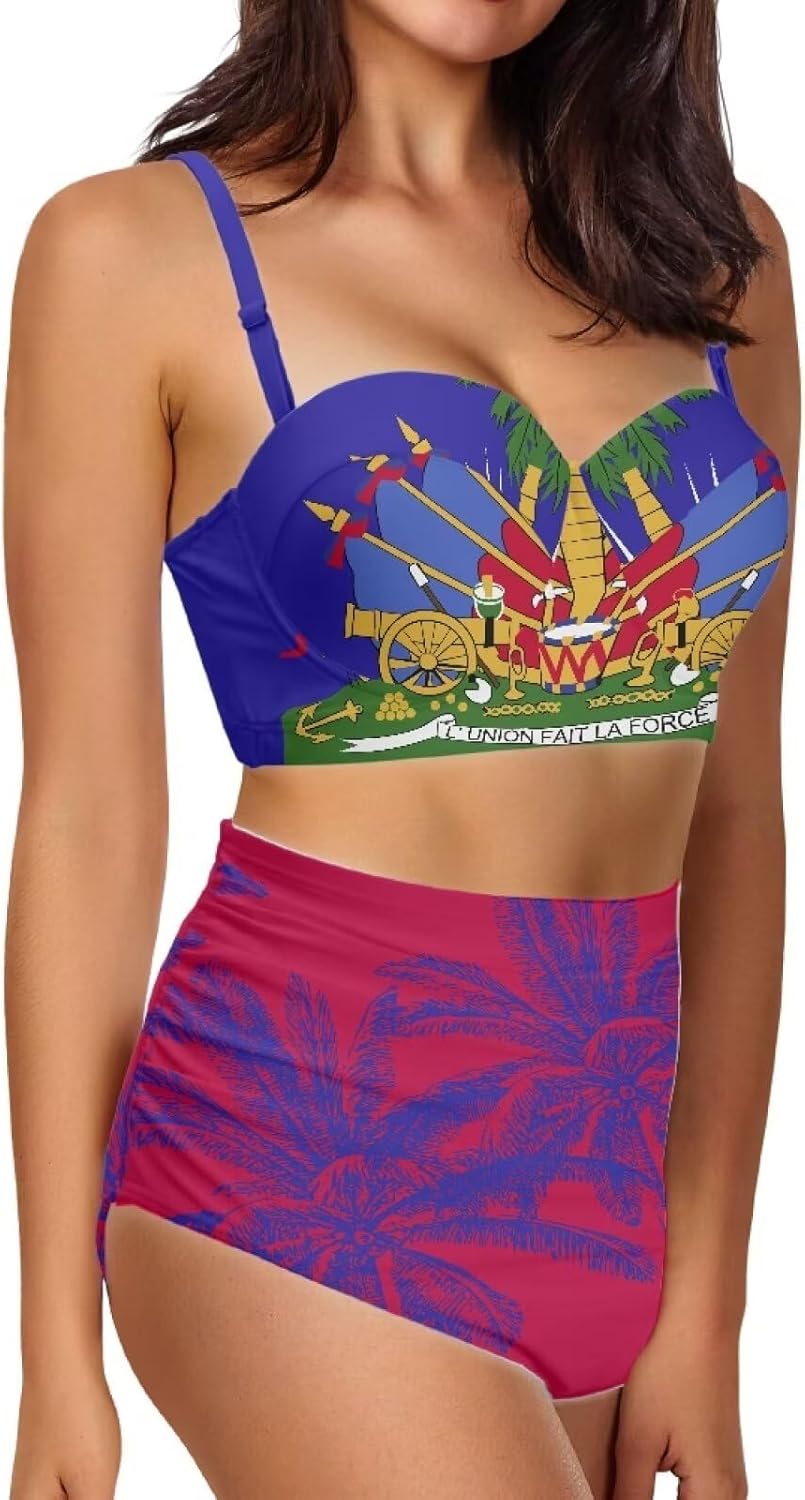 ZOUTAIRONG Womens Bikini Sets Two Piece Swimsuits High Cut Swimwear Tummy Control Tankini Set Size S-2XL