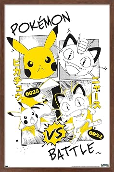 Trends International Pokemon - Battle Anime Wall Poster, 34L x 22.4W, Mahogany Framed Version