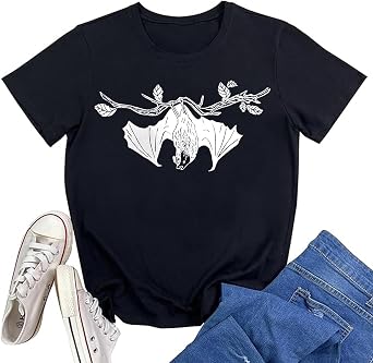 Funny Halloween Graphic T Shirt for Women | Pumpkin Tees Cute Fall Clothes For Women Bat Ghost Witch Vampire Printed Short Sleeve Skeleton Hands OK Tops