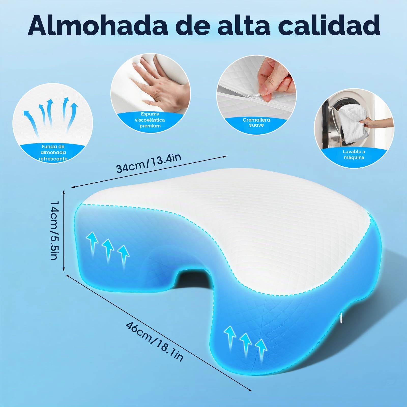 Almohada para dormir de lado con abertura para el brazo, almohada ortopédica ergonómica para el cuello con 3 aberturas para brazos, almohada de espuma viscoelástica para el cuello, para