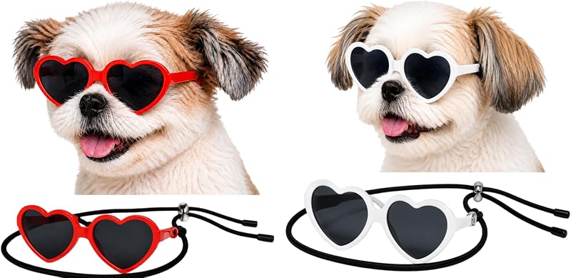 Óculos de Sol em Formato de Coração para Cães Pequenos e Médios Style Vault G016-1, Pacote com 2