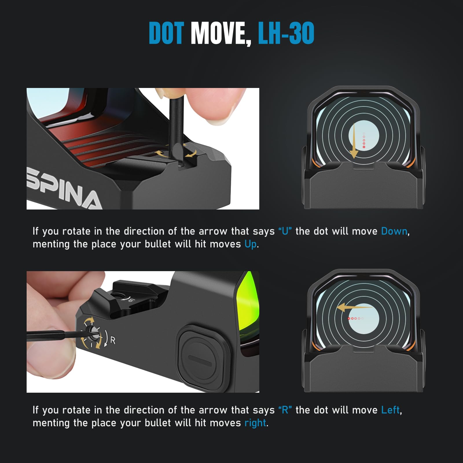 SPINA OPTICS LH-30 Mirino a Punto Rosso Red Dot Sight 3 MOA Shake Awake RMSC