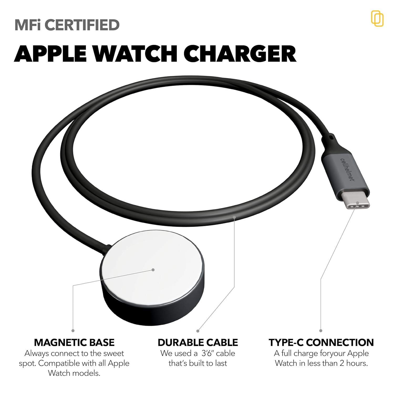 MFi-Certified Apple Watch Charger | 3'6" USB-C Cord | Magnetic Portable Fast-Charger | Compatible with iWatch 9/8/7/6/SE/SE2/5/4/3/2/1