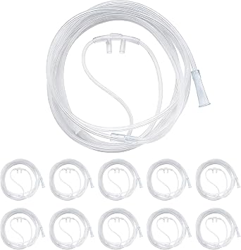10 Pack Adult Oxygen Nasal Cannula, Soft & Lightweight Oxygen Tubing with Soft Curved Nose Piece, High Flow, Latex-Free, 6.6Ft 2M