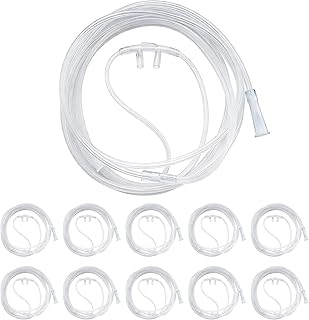 10 Pack Adult Oxygen Nasal Cannula, Soft & Lightweight Oxygen Tubing with Soft Curved Nose Piece, High Flow, Latex-Free, 6.6Ft (2M)