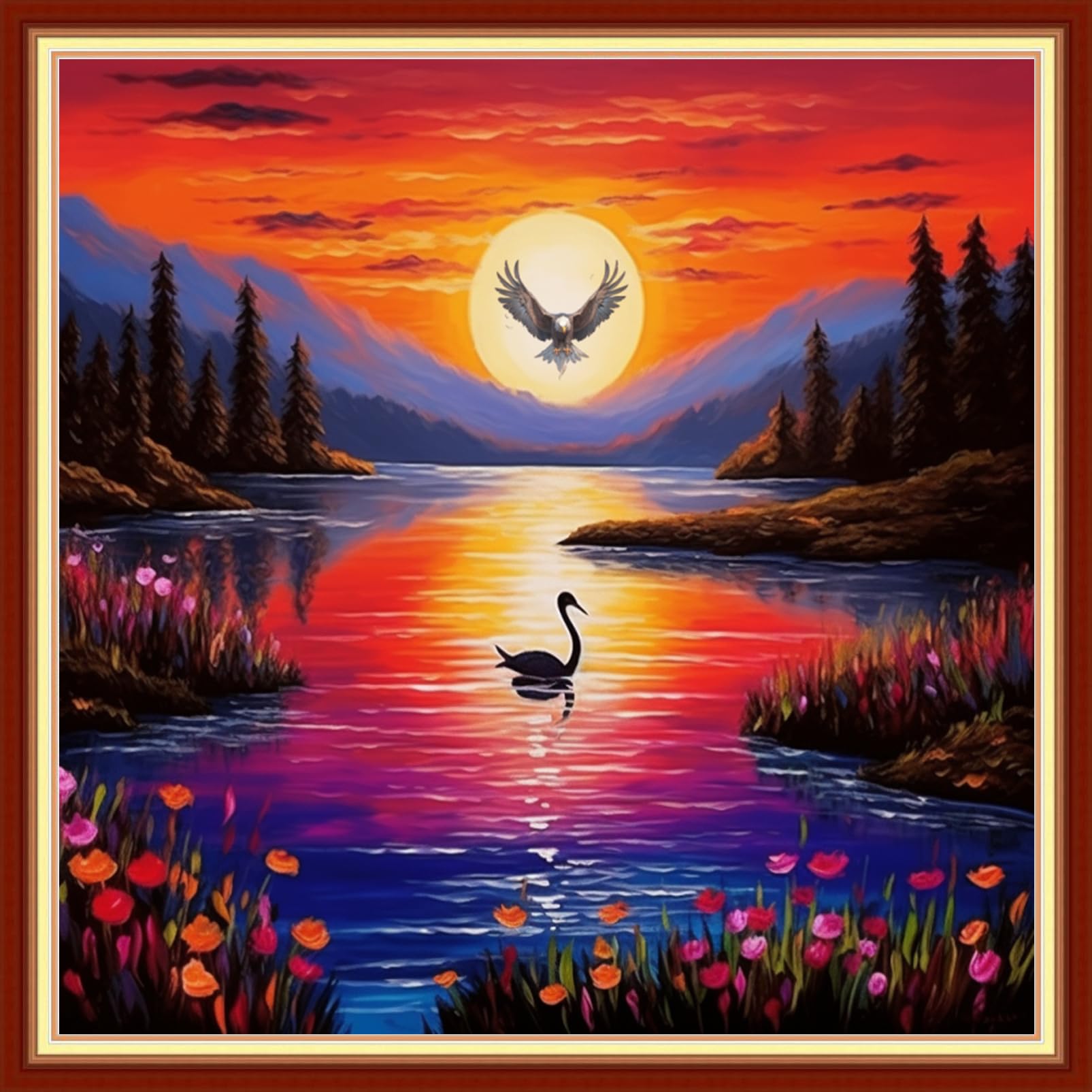 Joyhoor Stamped Cross Stitch Kits for Beginners Needlepoint Kits for Adults Embroidery Kits 11CT Counted Cross Stitch Kits Printed Embroidery Pattern-Sunset Scenery 18x18 inchs