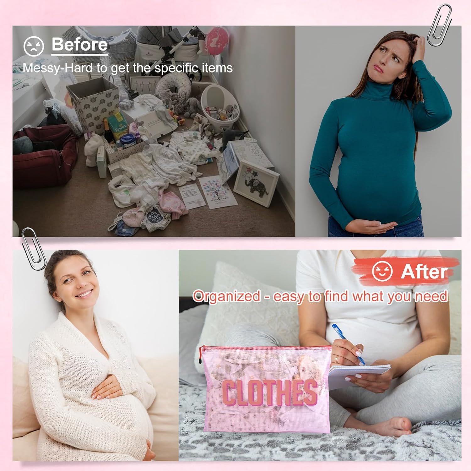 3pcs Hospital Bag Organizing Pouches for Labor and Delivery, Maternity Essentials Diaper Bag Organizer for Mom Travel (Pink, Large) - Image 4