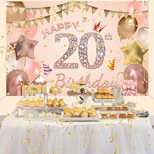 Miniatura 3 de Cartel de tela con texto en inglés "Happy 20th Birthday" para niñas y mujeres jóvenes de 20 años, cartel de tela para fiesta de cumpleaños de mujer