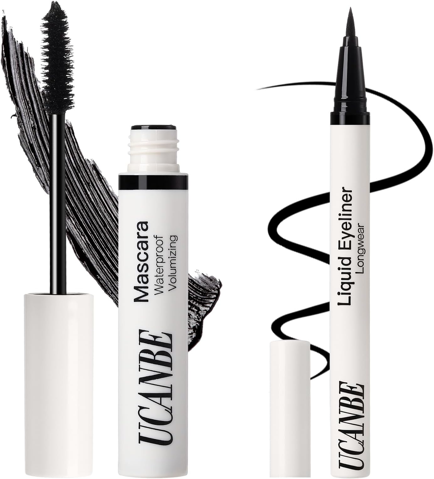 Black Mascara and Liquid Eyeliner Set, Waterproof Colored Eye Makeup Duo - Enhance Your Gaze with Natural Lasting Lift & Curl for Lashes and Pigmented Smudge-Proof Eye Liner