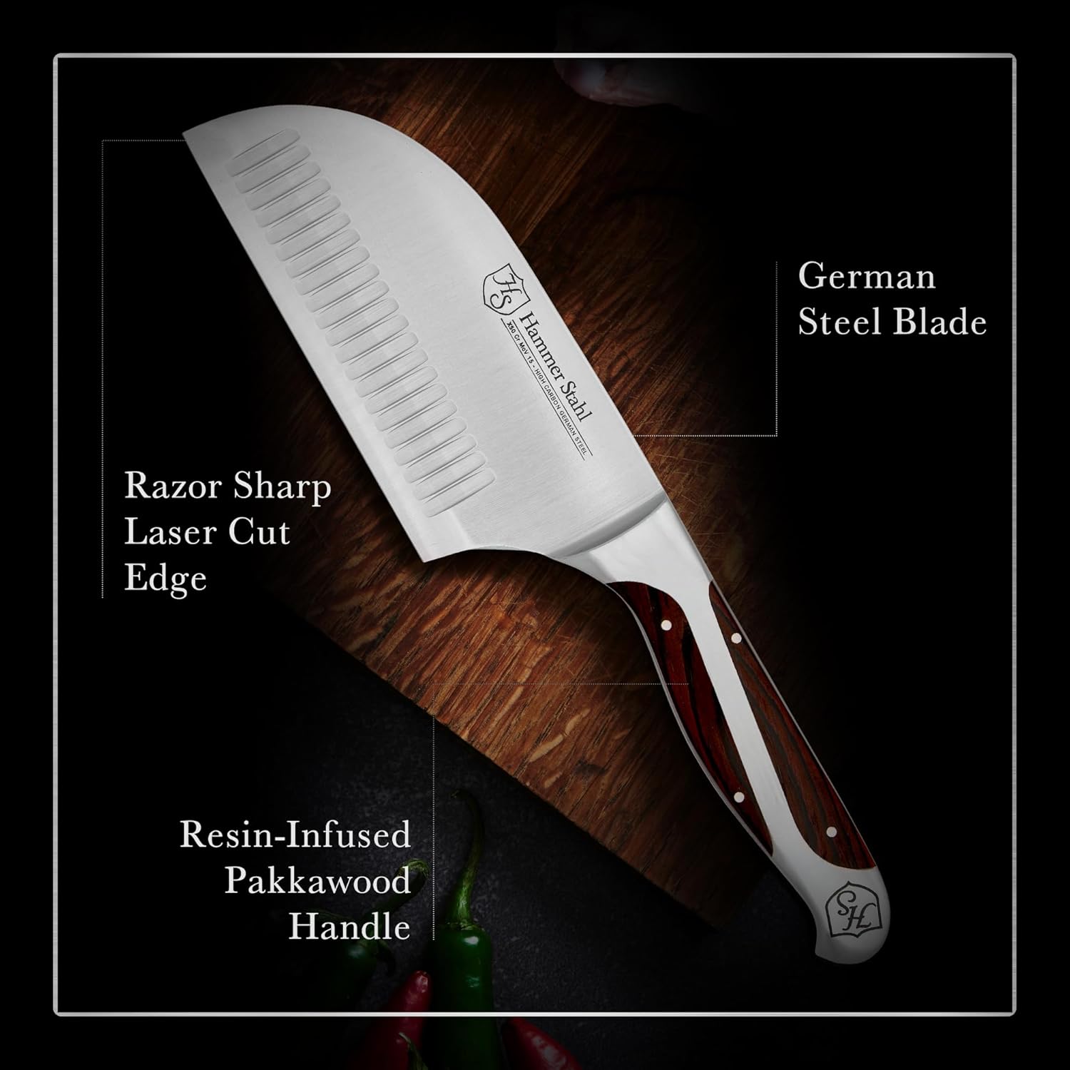 Hammer Stahl 5-Inch Cleaver | Ergonomic Quad-Tang Pakkawood Handle | German Forged High Carbon Steel | Straight-Edged Blade