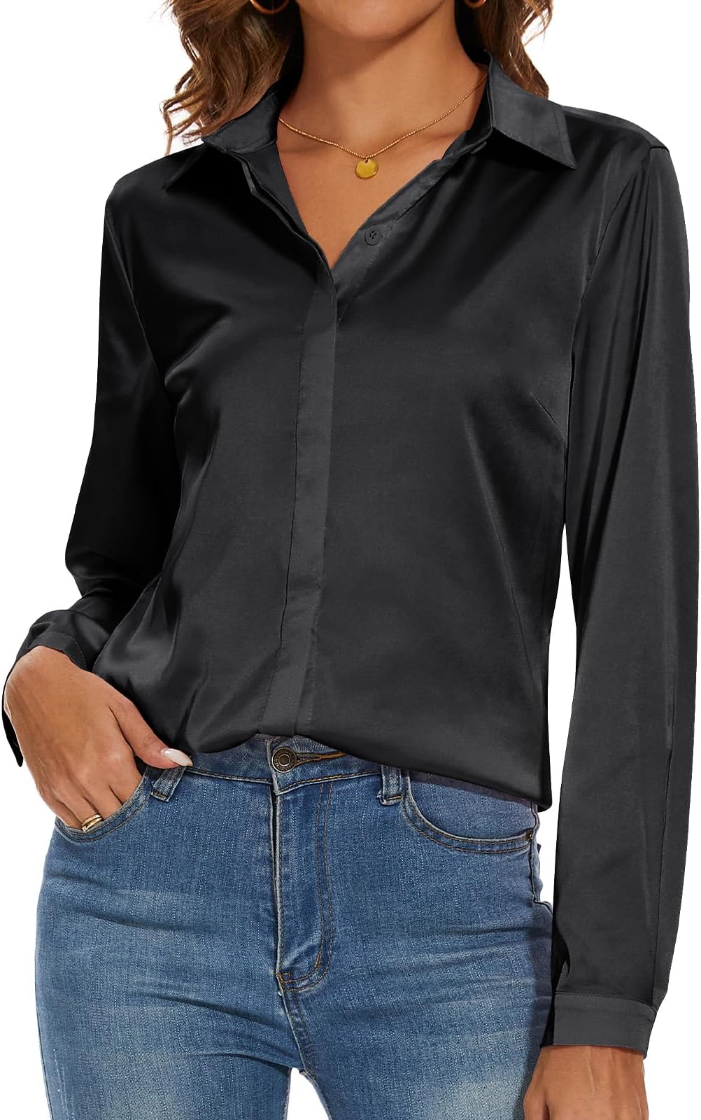 MiqieerWomen's Silk Blouse Long Sleeve Lady Shirt Casual Office Work Blouse Shirt Tops