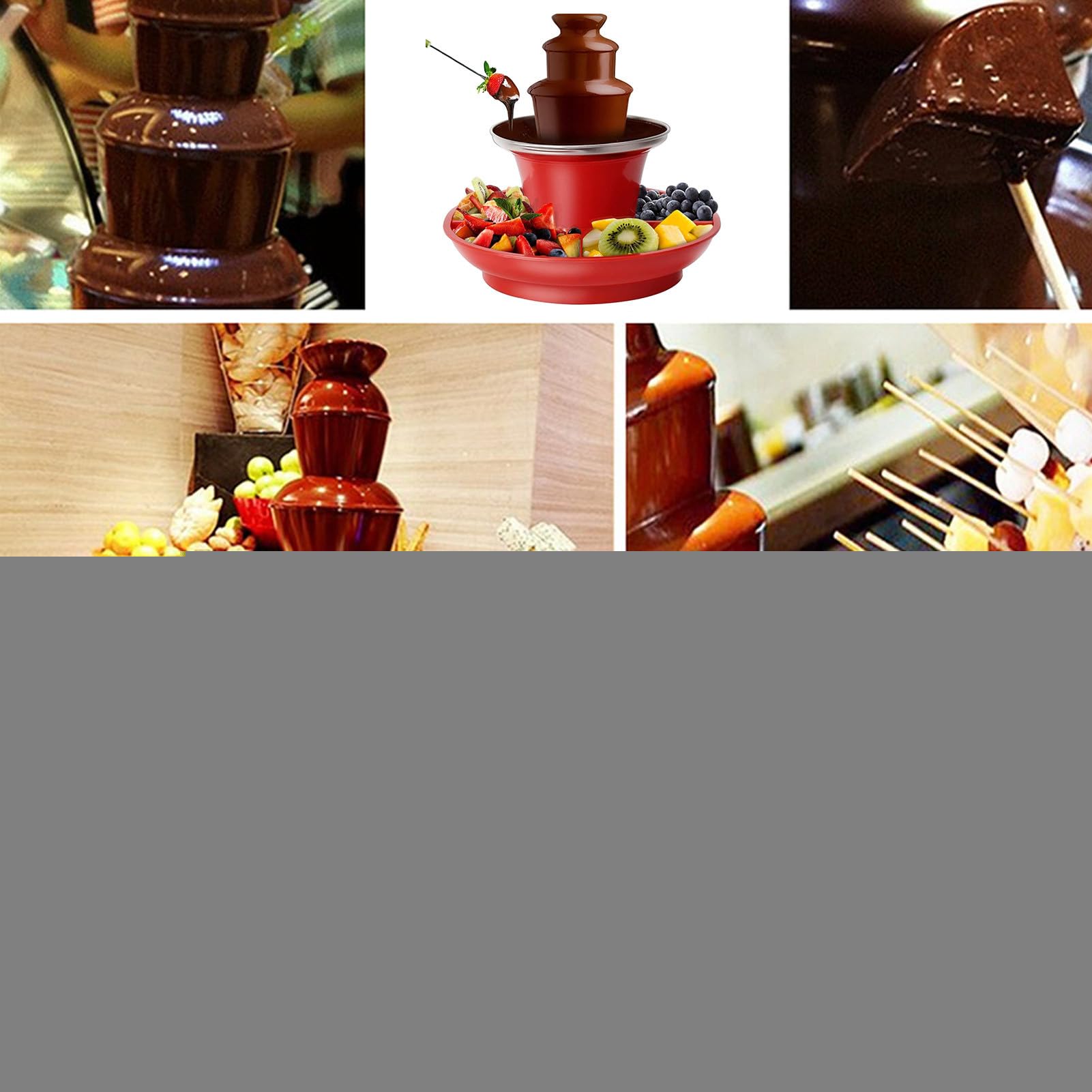 Fontana di cioccolato per feste Fontana per Fonduta al Cioccolato in | con Vassoio da Frutta Elettrodomestico Elettrico Scioglie Cioccolato, Caramelle, Caramello, Burro per Feste