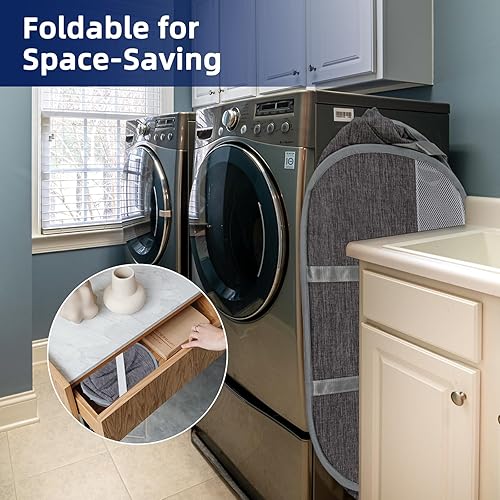 Miniatura 6 de Cesta plegable para la lavandería, cesta plegable para la ropa sucia con asas reforzadas, horizontal y a prueba de desgarros, cesta de ropa sucia