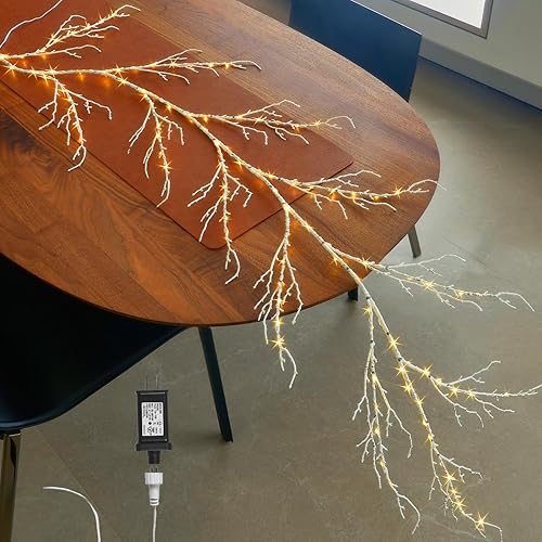 Miniatura 12 de Fudios Guirnalda de pino de Navidad iluminada con temporizador de 6 pies, funciona con pilas o enchufe USB, guirnalda de luces de vegetación Verde