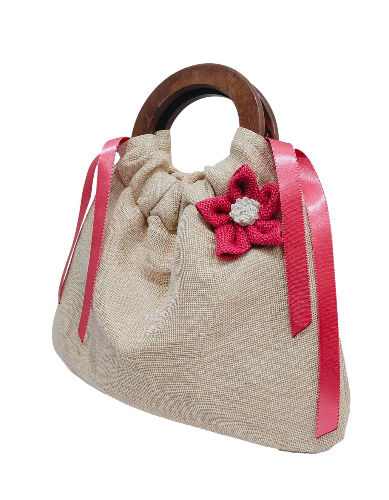 Handbags for women top handle Potli style Inspired bags wooden handle Lightweight hand carry artisan bags