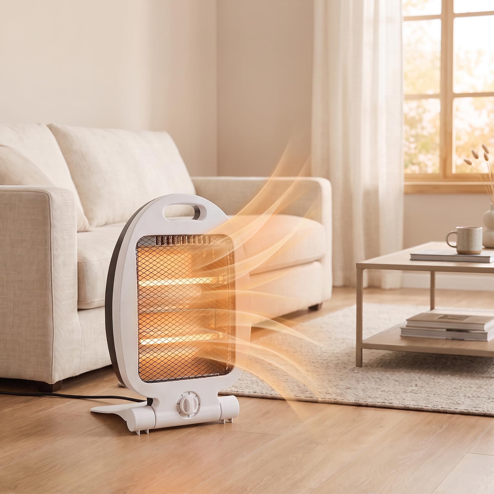 Stufa elettrica al quarzo, termoventilatore bianco