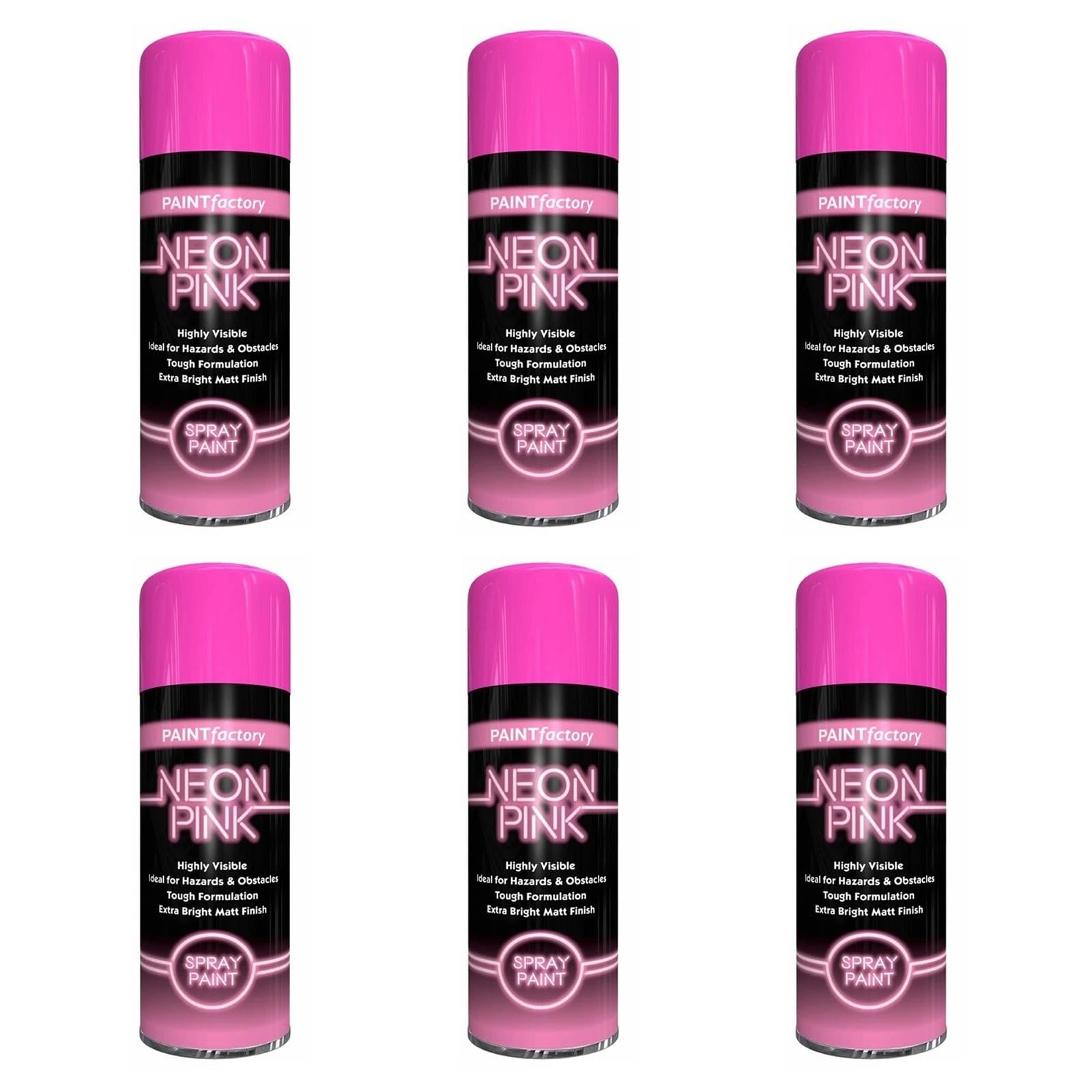 HOCHSTE® Paint Factory Fluorescent Spray Paint, Fast Dry Aerosol Paint for Wood, Metal, Plastic & More, Bright Neon Finish for Craft Projects & Decorative Use, 200ml, (Neon Pink, Set of 6)
