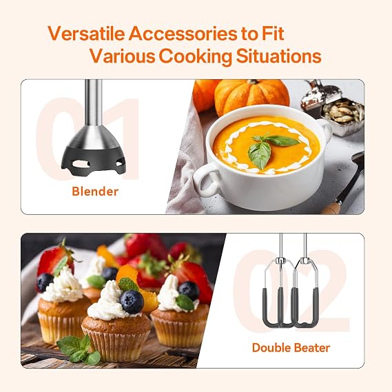 Anybear 1100W Immersion Blender, Stainless Steel Hand Mixer with Turbo