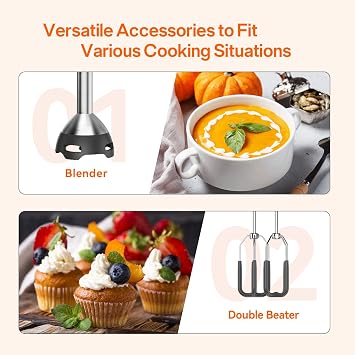Anybear 1100W Immersion Blender, Stainless Steel Hand Mixer with Turbo