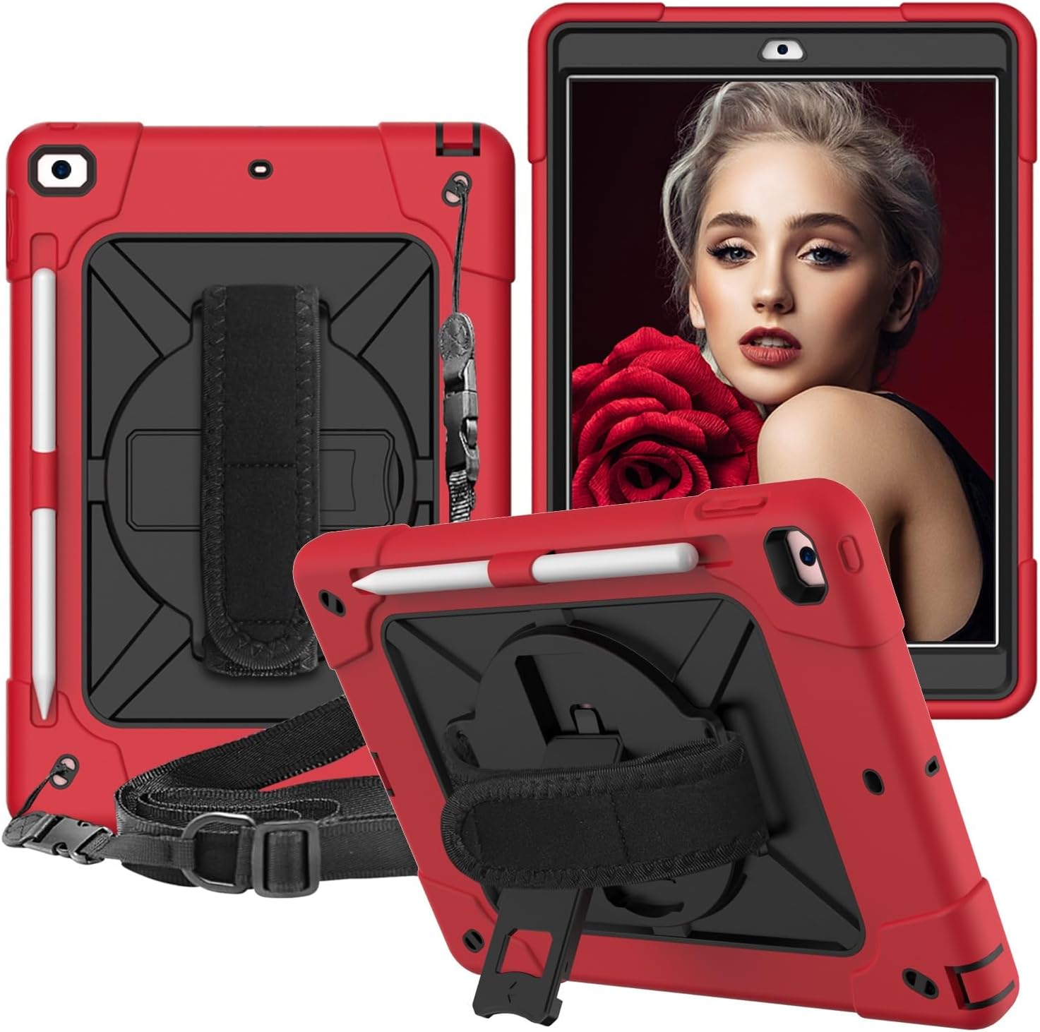 Tablet PC Bags Cases Sleeves Tablet PC Case Compatible with iPad 7th Generation 10.2 Inch 2019,Full-Body Heavy Duty Shockproof Protective Cover with Wrist Strap Stand,Pencil Holder(Rosegold)
