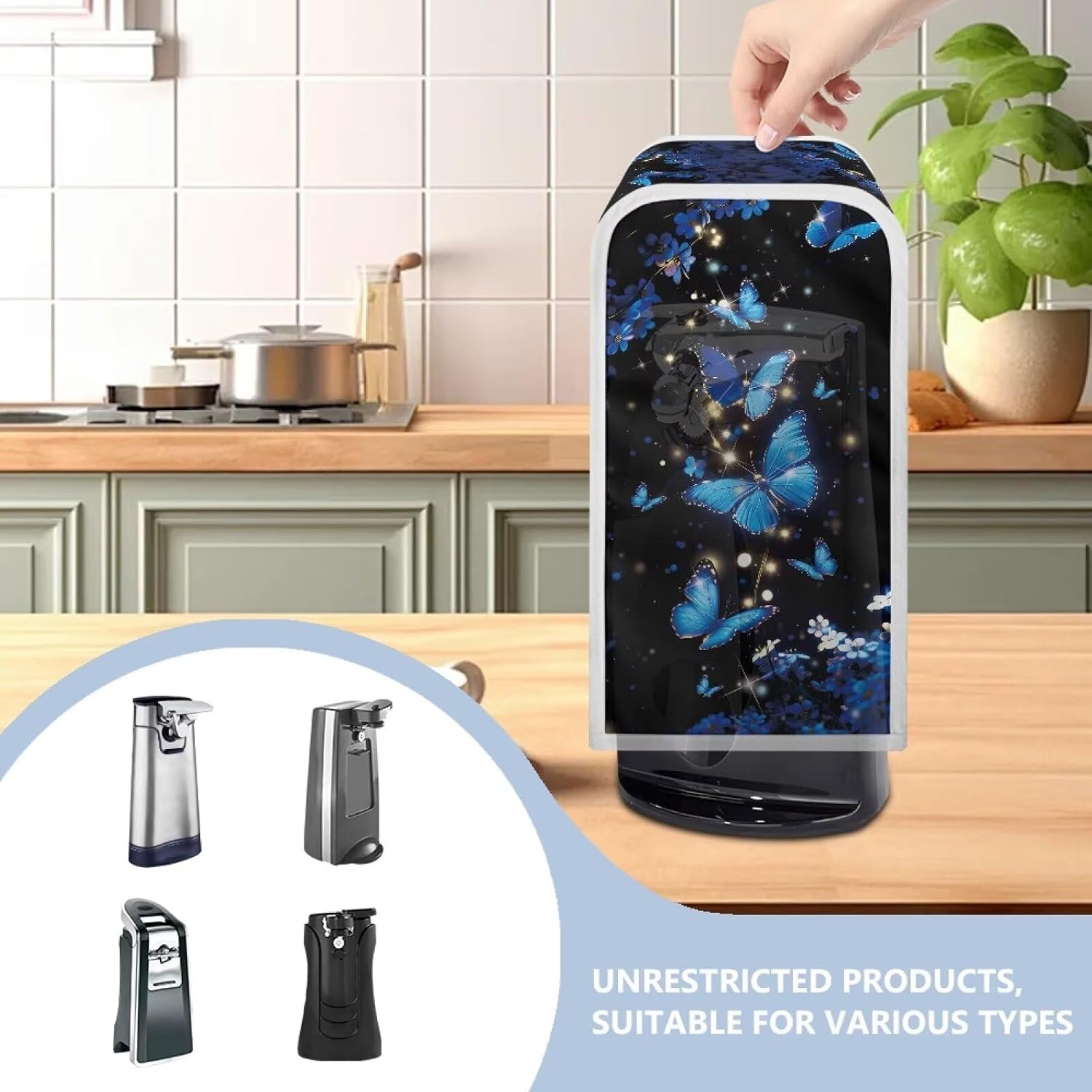 Electric Can Opener Covers Stain Protection Can Openers Dust Cover Fits for Most Electric Automatic Can Openers 5.7×5.7×10 inches, Blue Butterfly Print