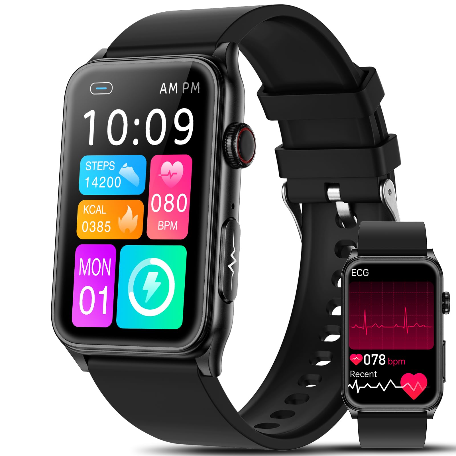 2026 Smartwatch Herren Damen EKG/ΒΙυtｚυcker/ΒΙutdruck/HRV/Harnsäure/BMI,1,57"Gesundheitsuhr mit Telefonfunktion 24H Pulsuhr SpO2 Schlaf/Aρnοe-Monitor Fitnessuhr Schrittzähler,Smartband für iOS Android