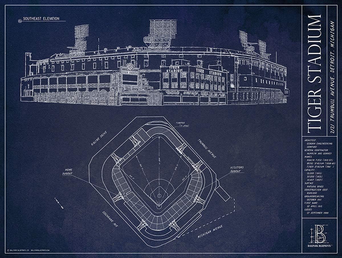 Tiger Stadium Blueprints Print