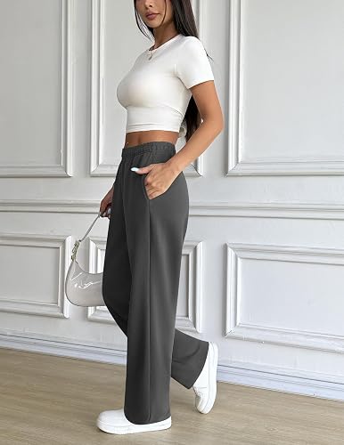 PINSPARK Women's Jogging Pants Wide-Leg Sports Trousers Baggy Training Pants Breathable Casual Loungewear Fitness Sweatpants Dark Gray - 6