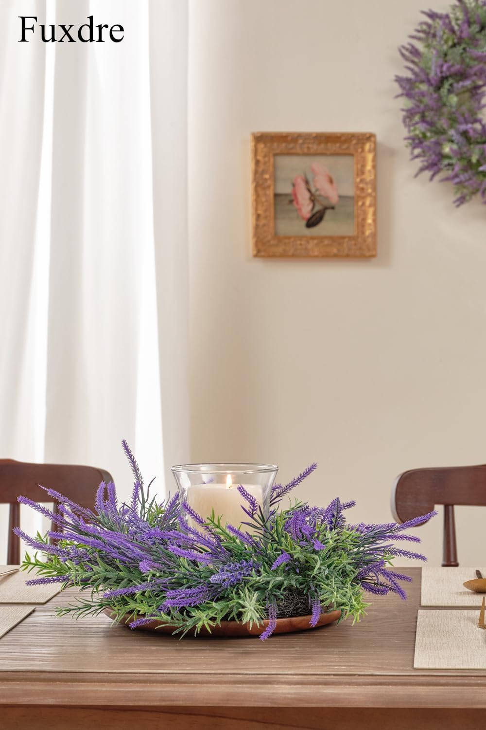 Condition photo showing New/Like New for candle rings wreaths with 1 pcs, 12 inch articial mini wreath, candle rings with lavender decor, candle wreaths for pillar candles decor for spring summer wedding home door tabletop cabinets lavender-1pcs